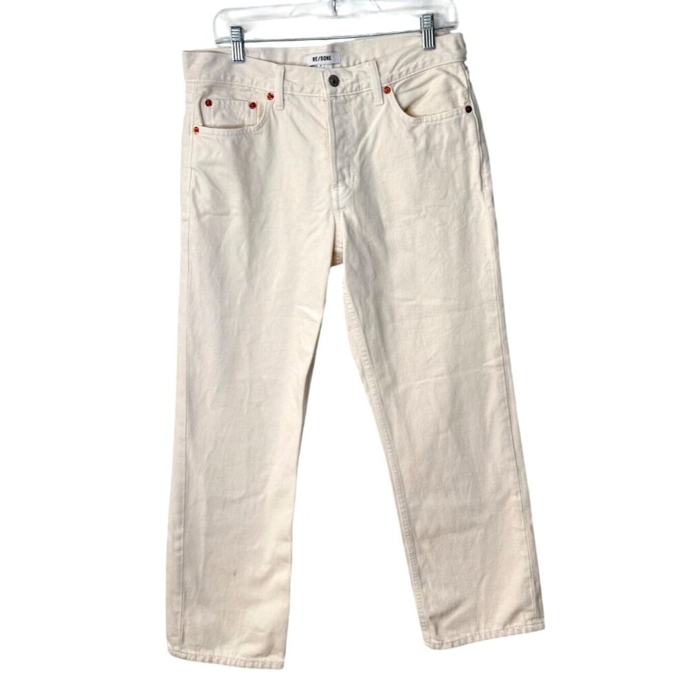 Re/Done Womens Easy Straight Crop Denim Jeans Cream Size 27